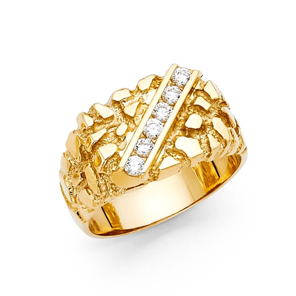 14K Yellow Gold Cubic Zirconia Nugget Ring